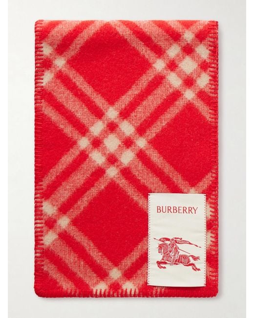Burberry Red Checked Wool Scarf