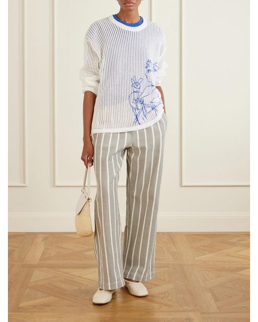 Aimé Leon Dore White Striped-Print Cotton Canvas Wide-Leg Pants