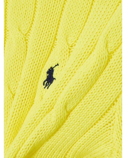 Polo Ralph Lauren Yellow Verkürzter Zopfstrickpullover Aus Baumwolle Mit Logostickerei
