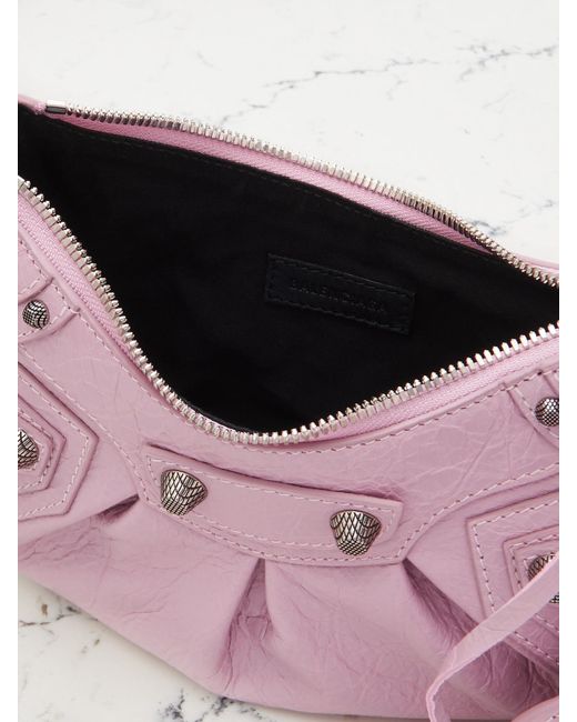 Balenciaga Pink Le Cagole Xs Studded Crinkled-Leather Shoulder Bag