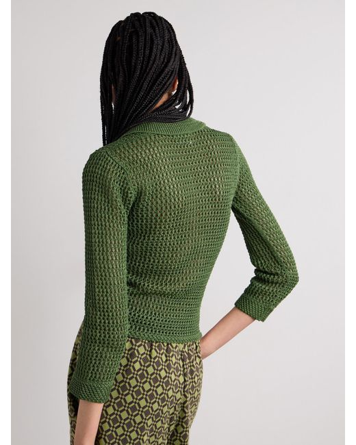Bode Green Willows Crocheted Cotton Polo Shirt