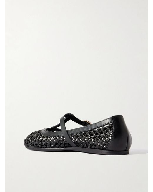 Ancient Greek Sandals Black Aerati Leather-Trimmed Woven Raffia Ballet Flats