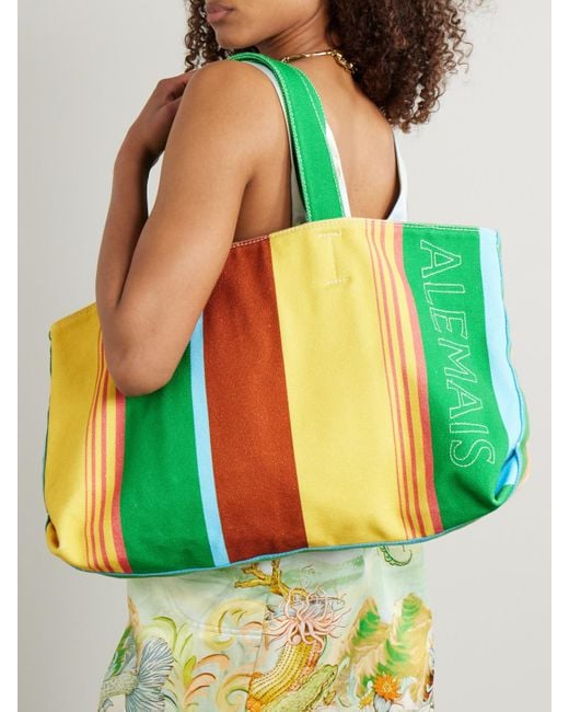 ALÉMAIS Green Sam Pauletto Emerald Cove Embroidered Printed Cotton-Canvas Tote