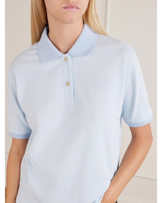Jil Sander Blue Logo-Embroidered Cotton-Piqué Polo Shirt