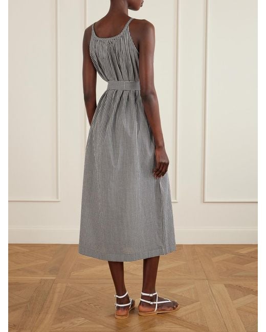 Doen Gray Nevita Belted Checked Organic Cotton Midi Dress