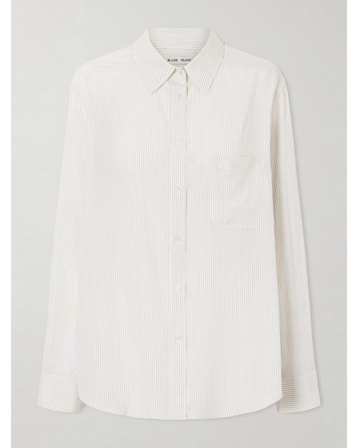 Blazé Milano White Kris Anabas Pinstriped Silk Shirt