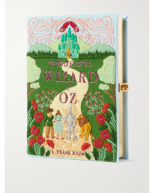 Olympia Le-Tan Green Fairytales The Castle Of Oz Embroidered Appliquéd Canvas Clutch