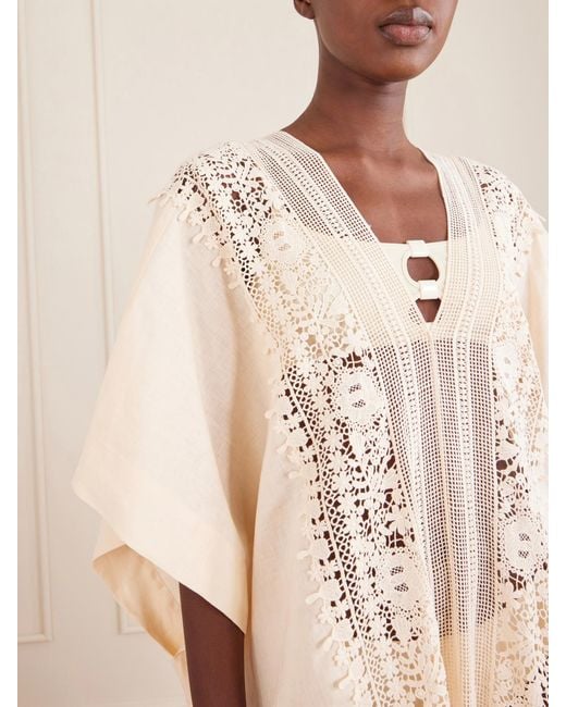 Miguelina Natural Brea Floral-Embroidered Linen Coverup