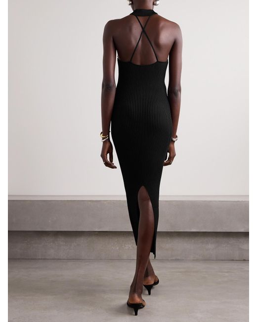 Jonathan Simkhai Black Arya Embellished Ribbed-Knit Midi Dress