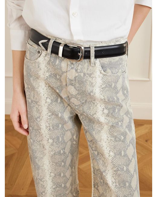 Citizens of Humanity White Miro Long Snake-Print Mid-Rise Barrel-Leg Jeans