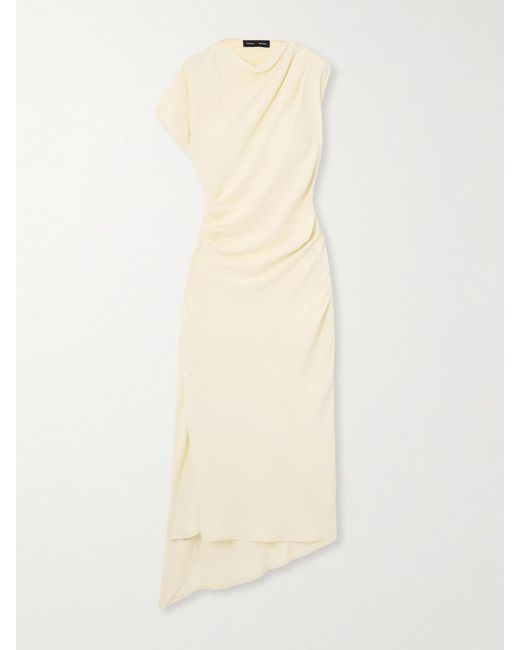 Proenza Schouler White Hallie Draped Ruched Twill Midi Dress