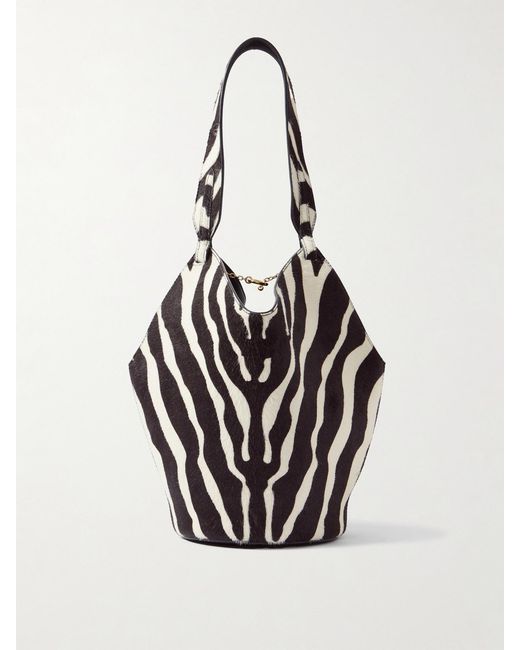 Khaite White Lotus Mini Zebra-Print Calf Hair And Suede Tote