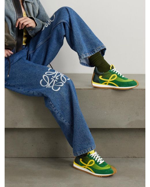 Baskets En Tissu Technique Et En Daim À Finitions En Cuir Flow Runner 2.0 Loewe en coloris Green
