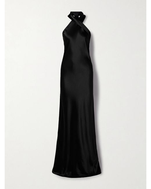 Galvan Black Pandora Satin Gown
