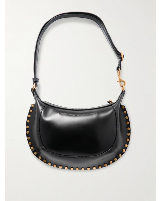 Isabel Marant Black Oskan Moon Studded Leather Shoulder Bag
