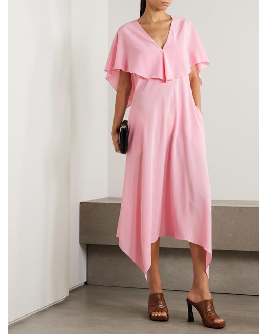 Stella McCartney Pink Asymmetrisches Midikleid Aus Seiden-Crêpe Mit Raffungen