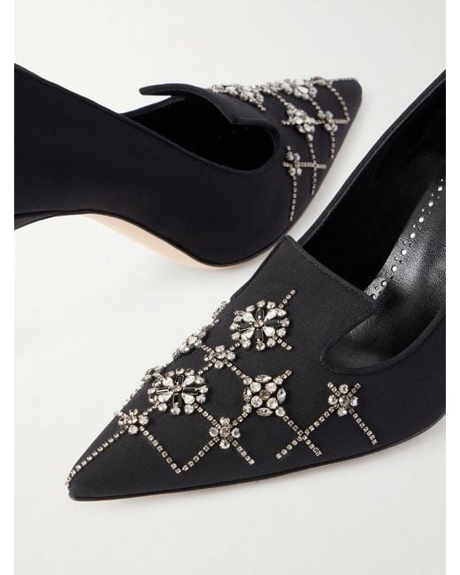 Manolo Blahnik Black Ralypla 70 Embellished Crepe De Chine Pumps