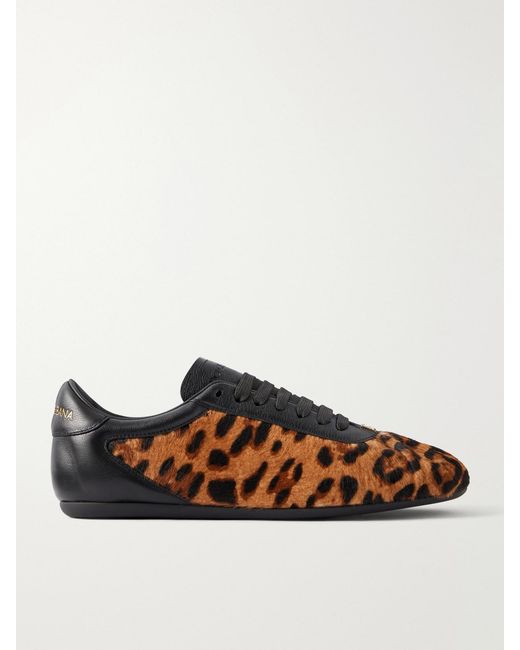 Dolce & Gabbana Brown Leather-Trimmed Leopard-Print Plush Sneakers