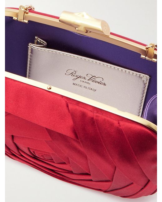 Roger Vivier Red Boite De Nuit Rose Embellished Satin Clutch