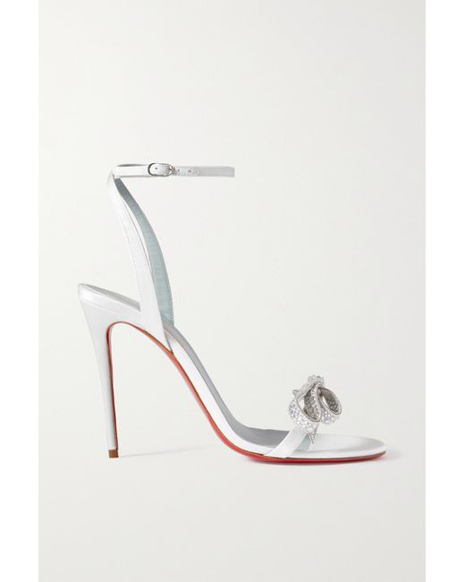 Christian Louboutin Jewel Queen 100 Crystal-embellished Satin Sandals in  White | Lyst