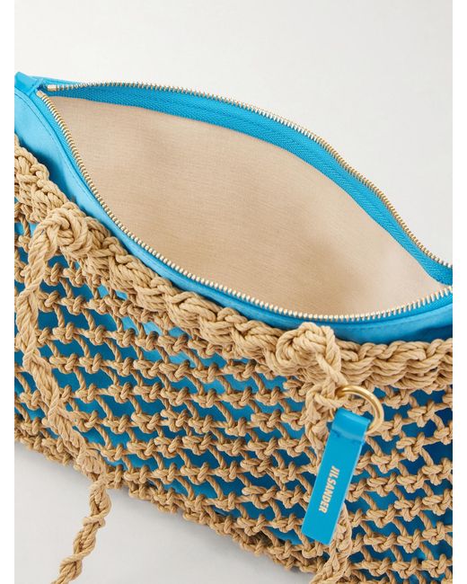 Jil Sander Blue Tangle Net Satin And Cotton Cord Shoulder Bag