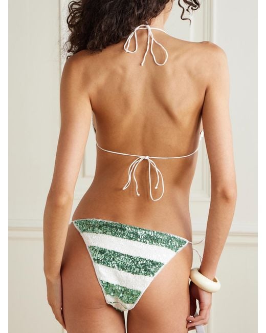 Oseree Green Lumière Candy Striped Sequined Bikini