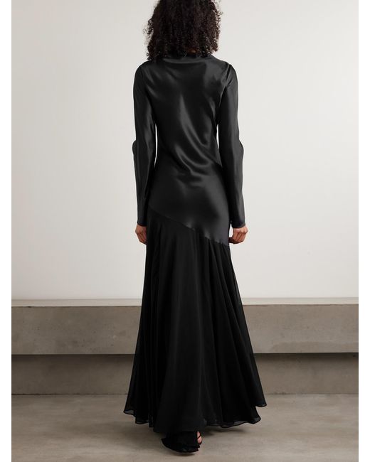 TOVE Black Cordelia Silk-Satin And -Chiffon Gown
