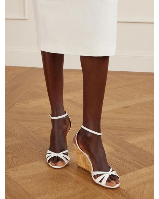 Aquazzura Natural Tati 85 Leather Wedge Sandals