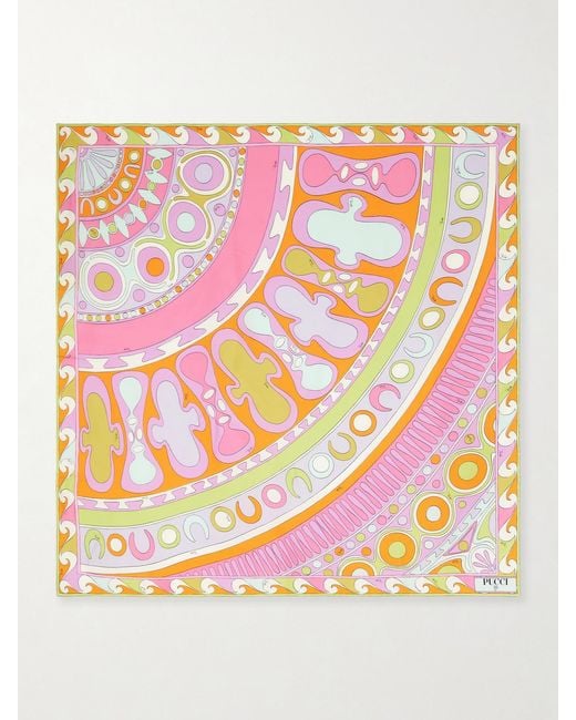 Emilio Pucci Pink Printed Silk-Twill Scarf