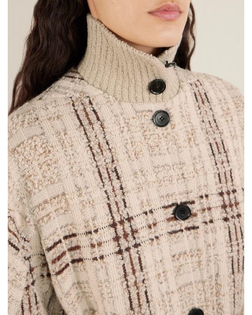 Loro Piana Natural Checked Wool-Blend Tweed Coat