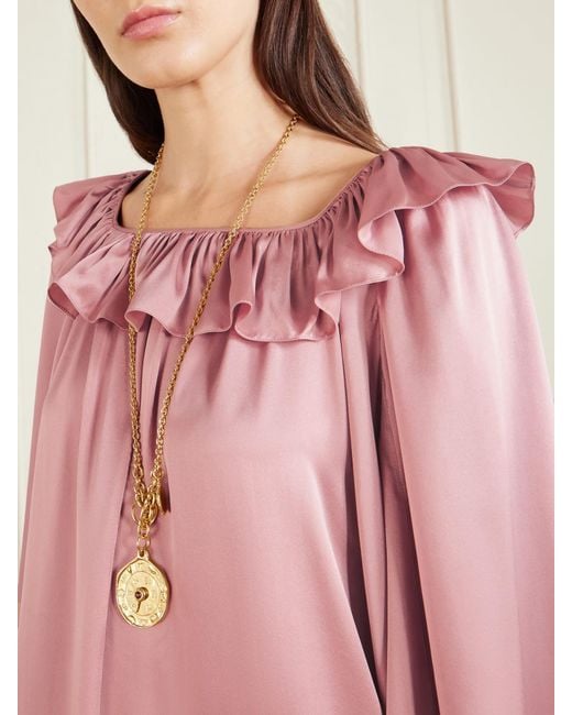 Chloé Pink Ruffled Silk-Satin Mini Dress
