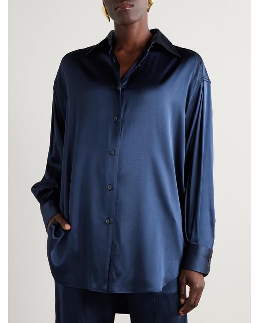 Tom Ford Blue Oversized Stretch-Silk Satin Shirt