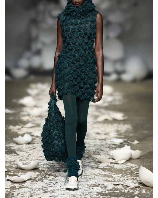 PAULINE DUJANCOURT Blue Amber Layered Floral-Appliquéd Crochet And Organza Mini Dress