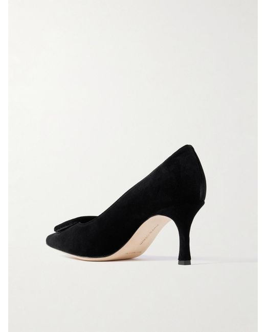 Manolo Blahnik Black Maysale 70 Buckled Velvet Pumps