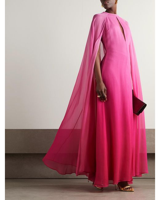 Tom Ford Pink Cape-Effect Dégradé Silk-Crepon Gown