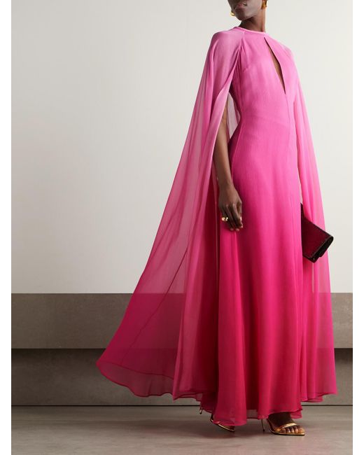 Tom Ford Pink Cape-Effect Dégradé Silk-Crepon Gown