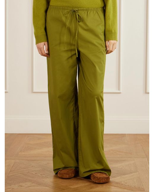 Staud Green Mateo Stretch-Cotton Wide-Leg Pants