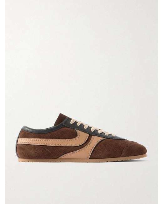 Dries Van Noten Brown Leather-Trimmed Suede Sneakers