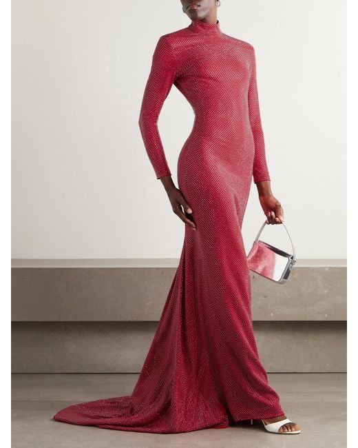 Solace London Red Vivienne Crystal-Embellished Crepe Gown
