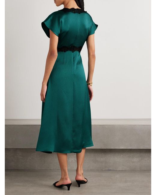 Sea Green Noa Lace-Trimmed Hammered-Satin Midi Dress