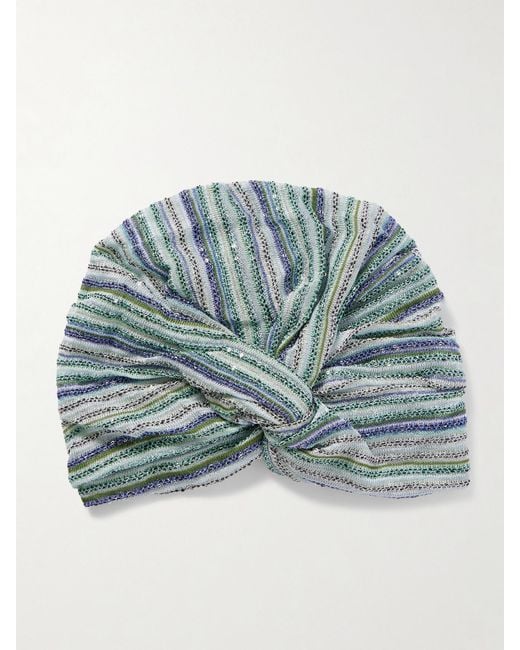 Missoni Blue Sequin-Embellished Metallic Crochet-Knit Turban