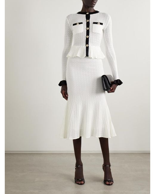 Self-Portrait Natural Pointelle-Knit Peplum Midi Dress