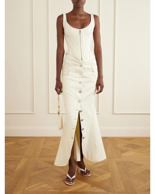 Wiederhoeft White Embellished Denim Midi Skirt