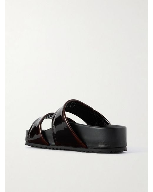 Dries Van Noten Black Patent-Leather Platform Slides