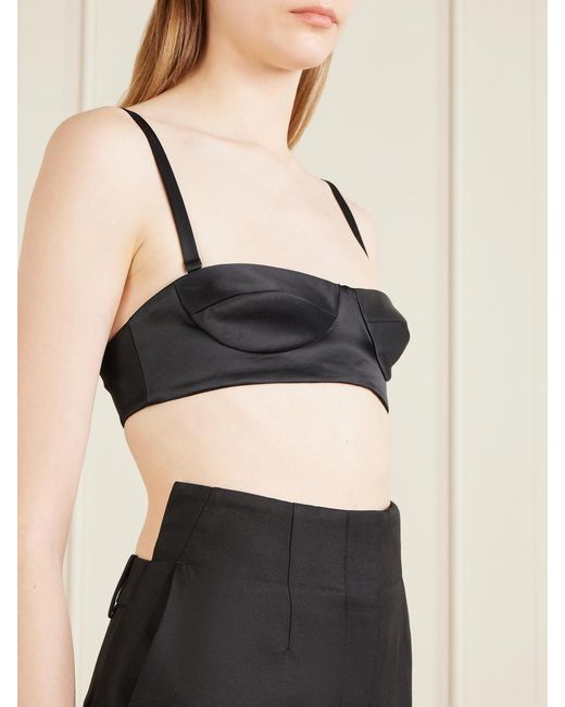 Khaite Black Selah Cotton-Blend Satin Bralette
