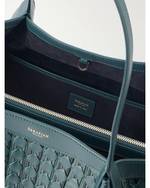 Serapian Blue Secret Mosaico Leather Tote