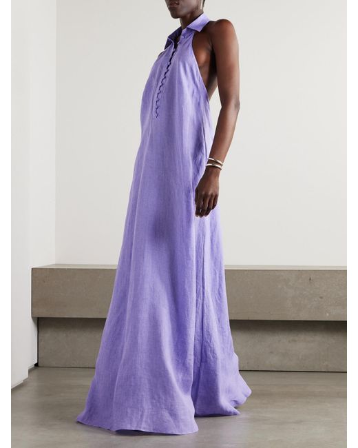 ‎Taller Marmo Purple Barbara Open-Back Linen Gown