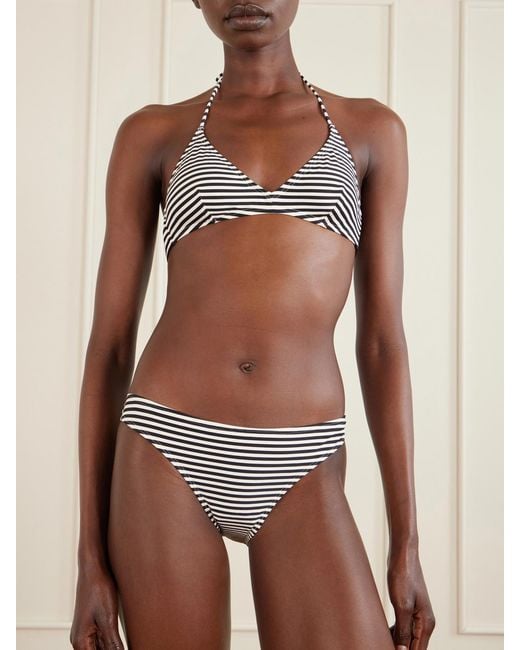 Nili Lotan White Striped Triangle Bikini Top