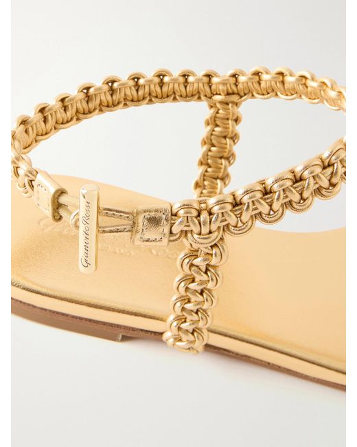 Gianvito Rossi Natural 5 Braided Metallic Leather Thong Sandals