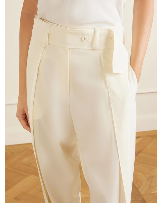 Sharon Wauchob White Clio Belted Wool Straight-Leg Pants